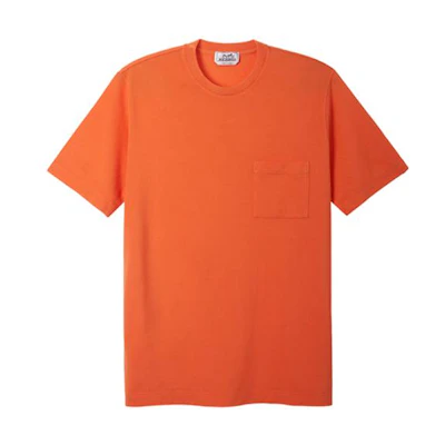 HERMES Solid Pocket Round Neck T-Shirt Orange H072025HA30
