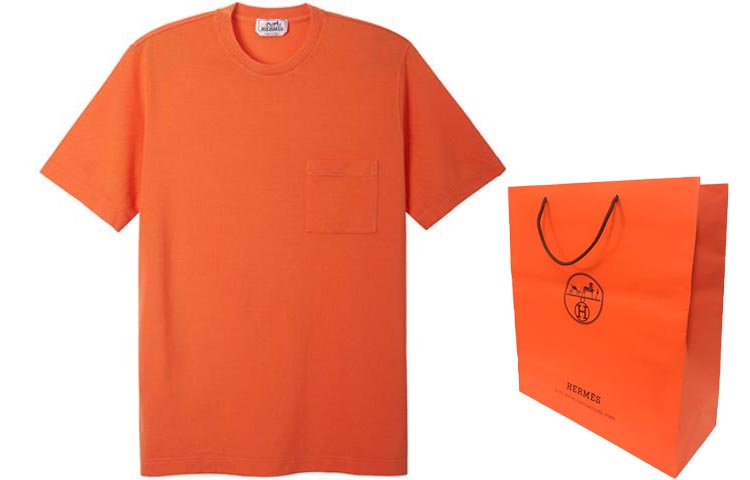 Shop HERMES Camiseta Naranja Cuello Redondo con Bolsillo Sólido H072025HA30