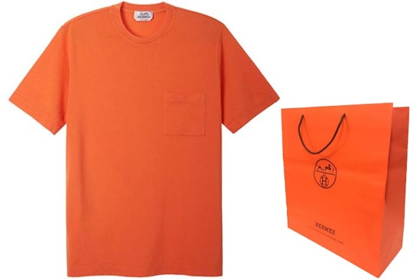 HERMES Camiseta Naranja Cuello Redondo con Bolsillo Sólido H072025HA30 Shop HERMES Camiseta Naranja Cuello Redondo con Bolsillo Sólido H072025HA30