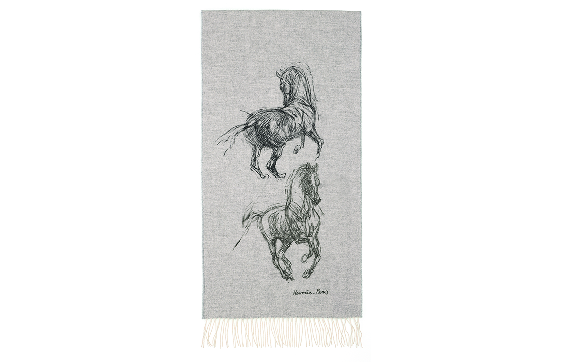 HERMES "Spinning Mercedes" Printed Cashmere Scarf Unisex Couple Style Grey. H392850T-02 圖 2