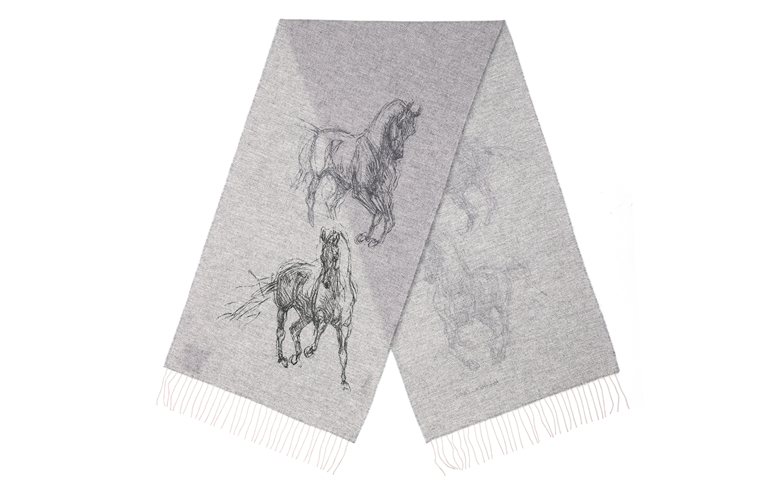 HERMES "Spinning Mercedes" Printed Cashmere Scarf Unisex Couple Style Grey. H392850T-02 圖 3