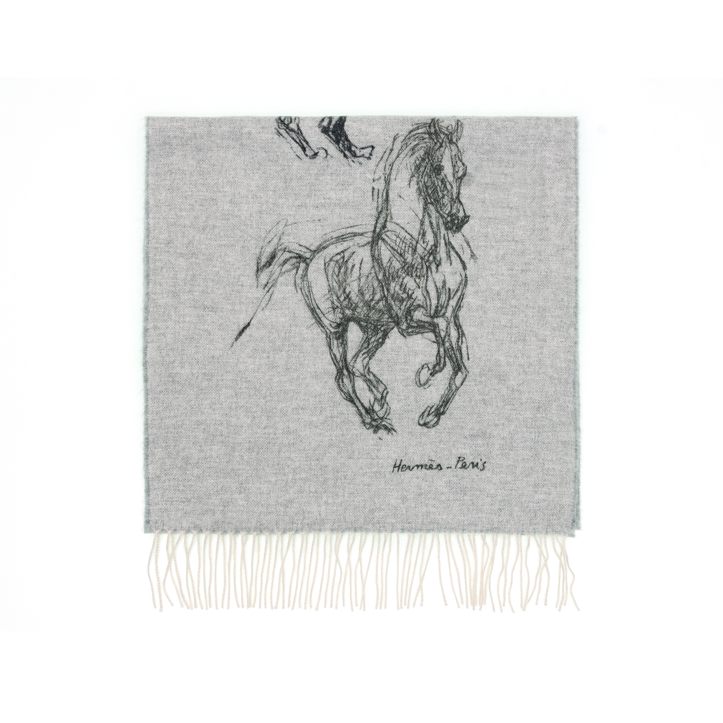 HERMES "Spinning Mercedes" Printed Cashmere Scarf Unisex Couple Style Grey. H392850T-02 圖 4