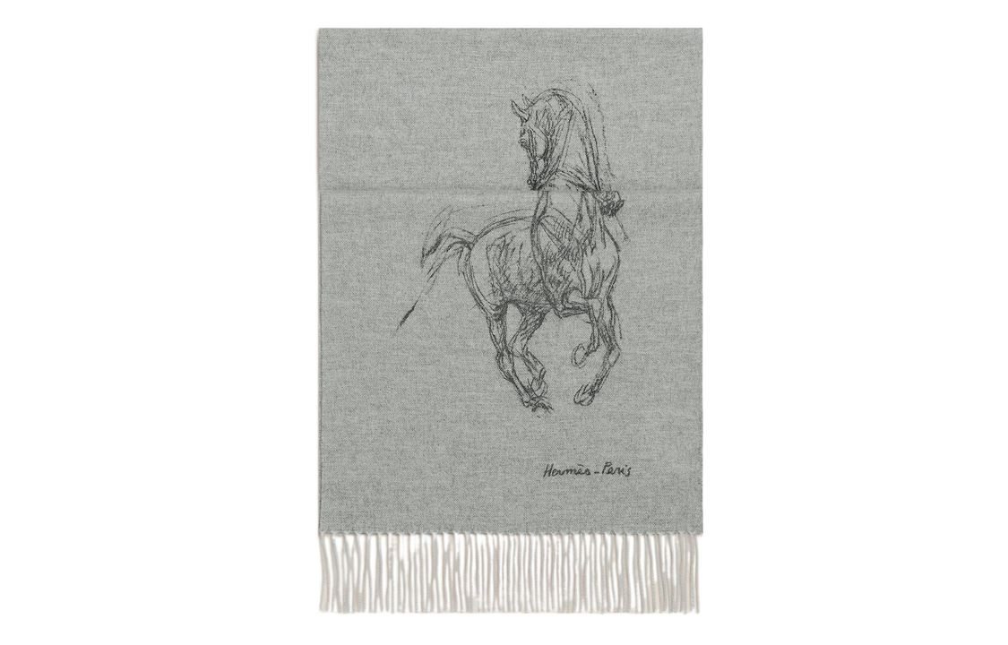HERMES "Spinning Mercedes" Printed Cashmere Scarf Unisex Couple Style Grey. H392850T-02 圖 5