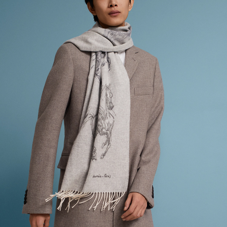 HERMES "Spinning Mercedes" Printed Cashmere Scarf Unisex Couple Style Grey. H392850T-02 圖 6