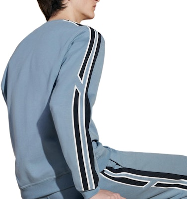 HERMES SS24 Striped Crewneck Knit Pullover in Light Gray-Blue. H457740HA5G Lookbook HERMES SS24 Striped Crewneck Knit Pullover in Light Gray-Blue. H457740HA5G