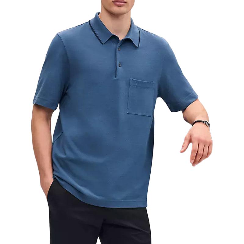 Order HERMES SS25 Navy Cotton Polo Baju - Koleksi Musim Bunga Panas. H557980HA5U