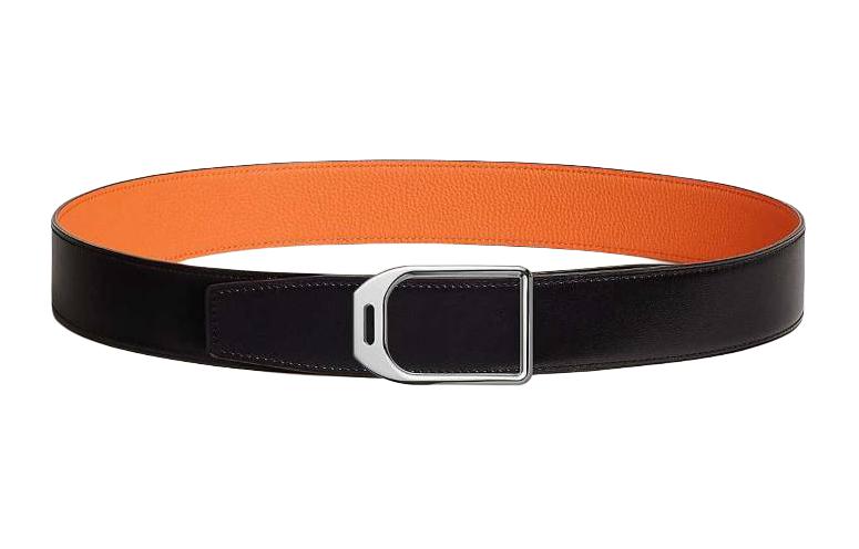 HERMES  Stirrup Design Leather Belt Black/Orange 3.8CM H010638UK05H077971CAAH080