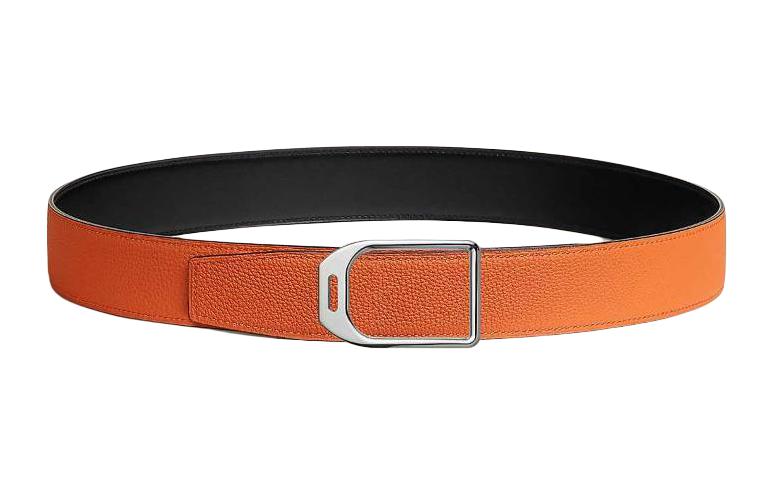 HERMES  Stirrup Design Leather Belt Black/Orange 3.8CM H010638UK05H077971CAAH080 圖 3