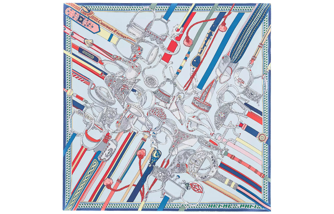 HERMES "Stirrup Race" 90cm Washed Scarf Sky Blue/Coral Red/Multi-Color H072617S-01 圖 2