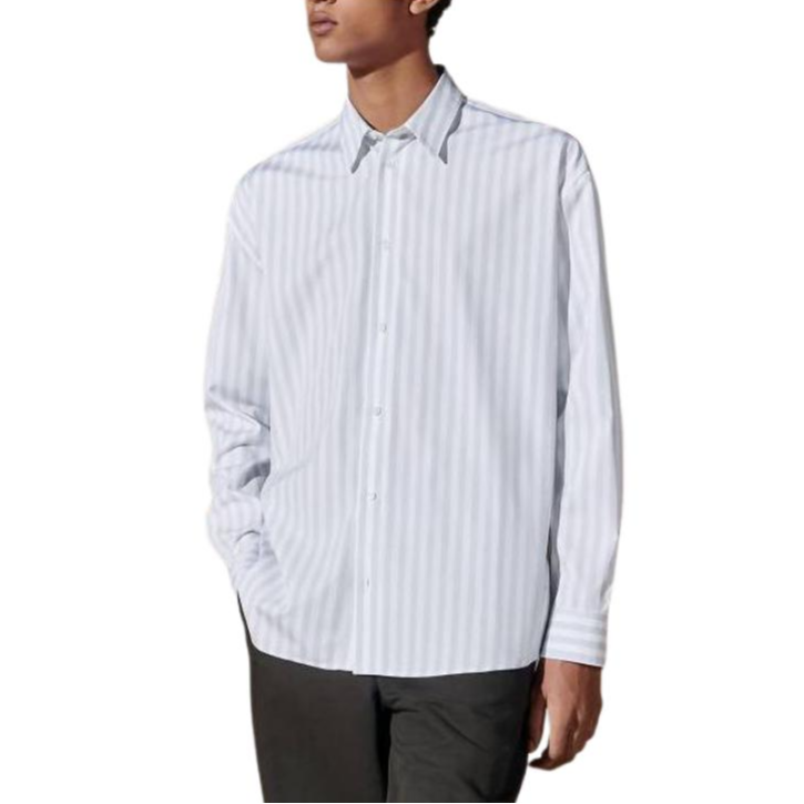 HERMES  Striped Long Sleeve Button-Up Shirt White H456080H794