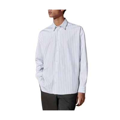 HERMES Striped Long Sleeve Button-Up Shirt White H456080H794