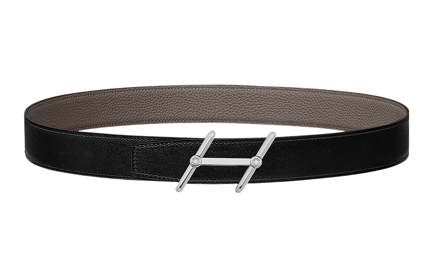 HERMES  Swing Black Leather Belt with Simple Sleek Buckle, 3.2cm Width. H010497UJJ4-H073967CAAC085