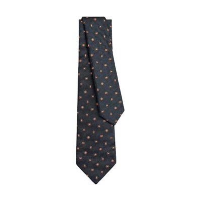 HERMES Tie Deep Blue with Contrasting Pattern Print H153113Tv03