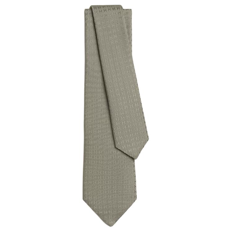 HERMES  Tie Sage Green with "H" Pattern Design in Silk. H036321TvL2
