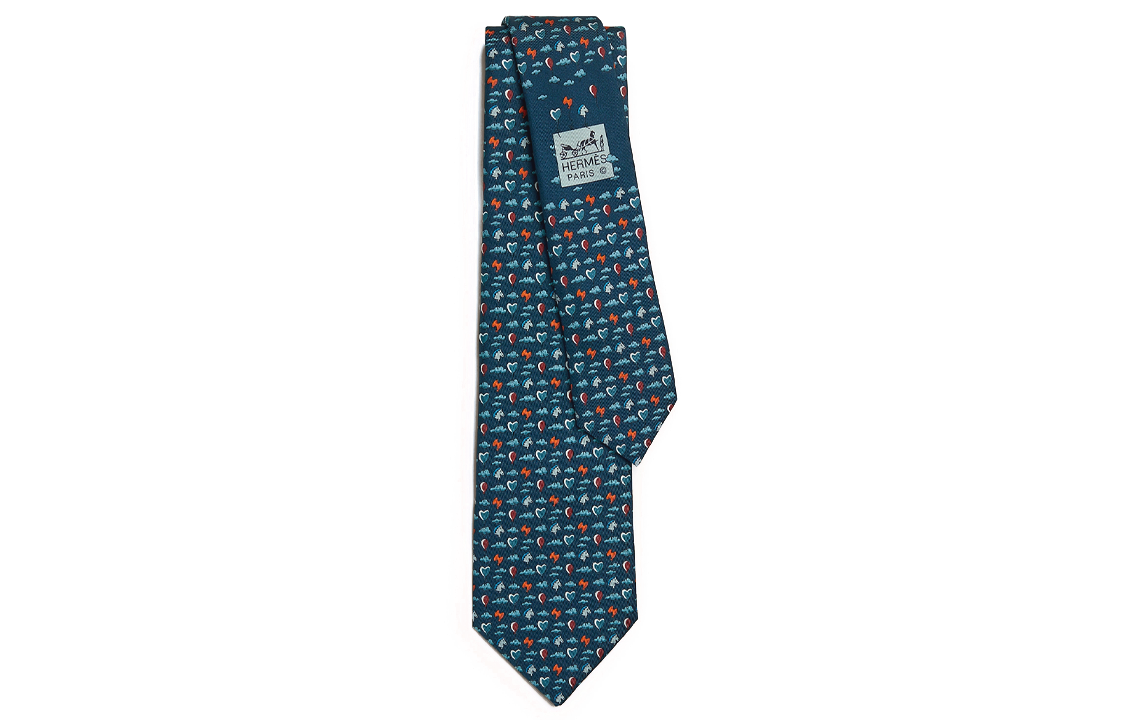 HERMES  Tie with Printed Pattern in Dark Teal. H006333T 08