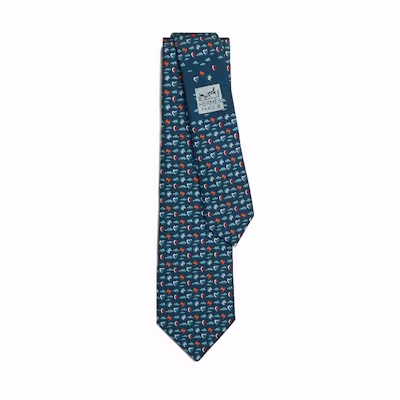 HERMES Tie with Printed Pattern in Dark Teal. H006333T 08