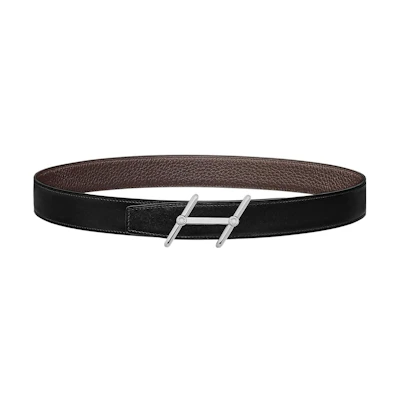 HERMES Togo Calfskin Leather Belt Black with Silver Buckle 3.2cm Wide H010497UJJ4-H073967CAAB080