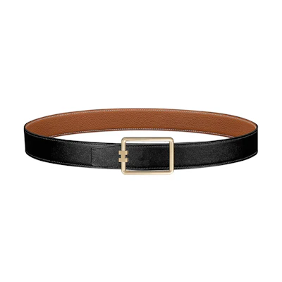 HERMES Togo Leather Belt Black with Gold Buckle 3.2cm Width. H010473CP2K H073967CAAA110