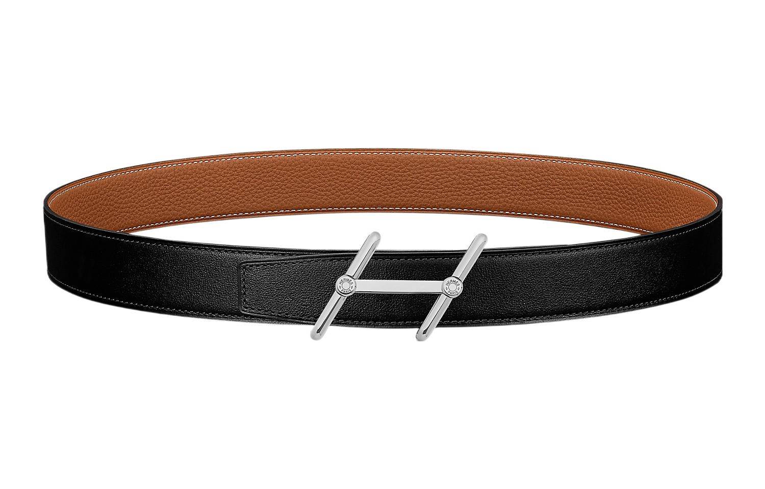 HERMES  Togo Leather Belt Smooth Buckle Black 3.2cm Stylish & Elegant H010497UJJ4-H073967CAAA080
