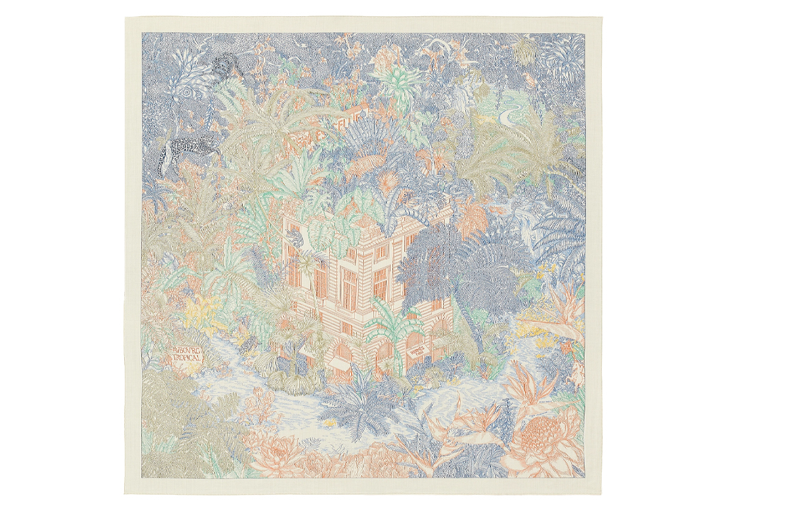 HERMES "Tropical Jungle Fu Bao" 140cm Shawl. H243602S-08