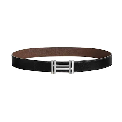 HERMES Two-Tone Calfskin Leather Belt Black Chocolate 3.2CM Wide H066050CK05 | H073967CAAB075