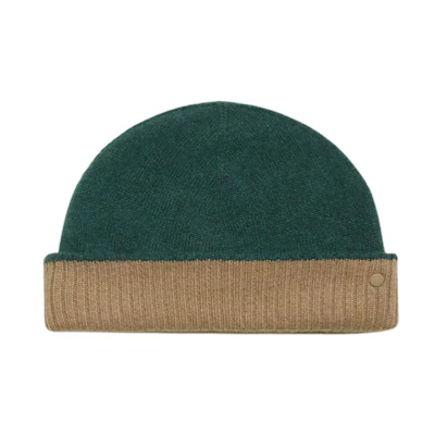 HERMES Two-Tone Saddle Studded Beanie Green/Beige Goat Wool Rubber Trim. H232074NvVELA