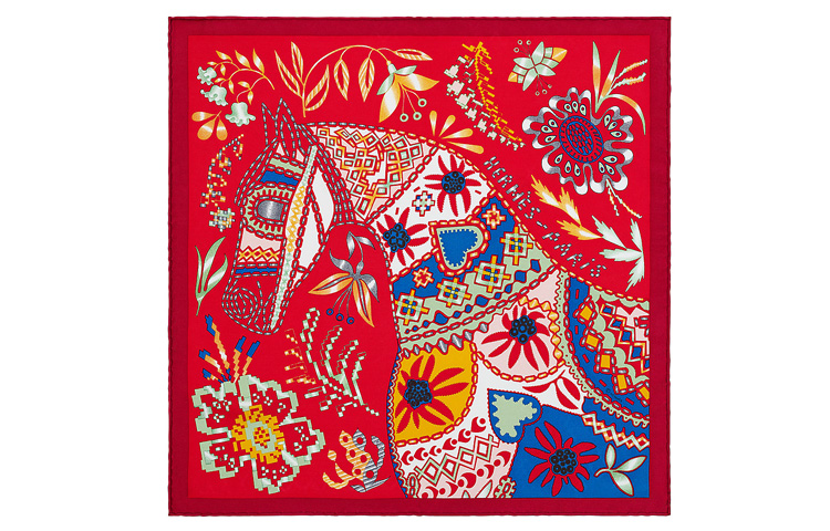 HERMES "Waiting for Ulysses" 45cm Scarf Rouge/Bleu/Jaune Red/Blue/Yellow. H893622S-07 圖 2