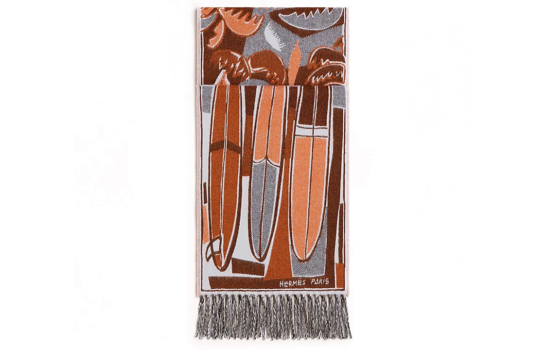 HERMES  Wave Series Jacquard Knit Wool Scarf Orange H393161T-02