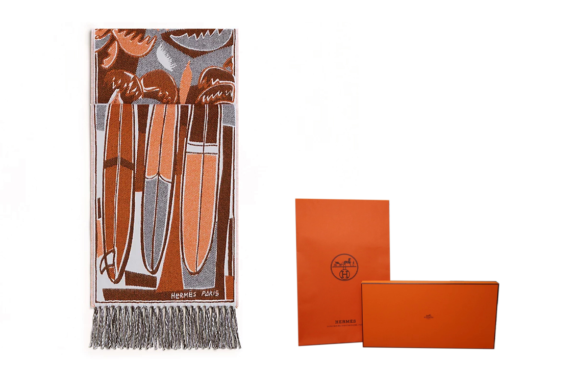 HERMES  Wave Series Jacquard Knit Wool Scarf Orange H393161T-02 圖 2