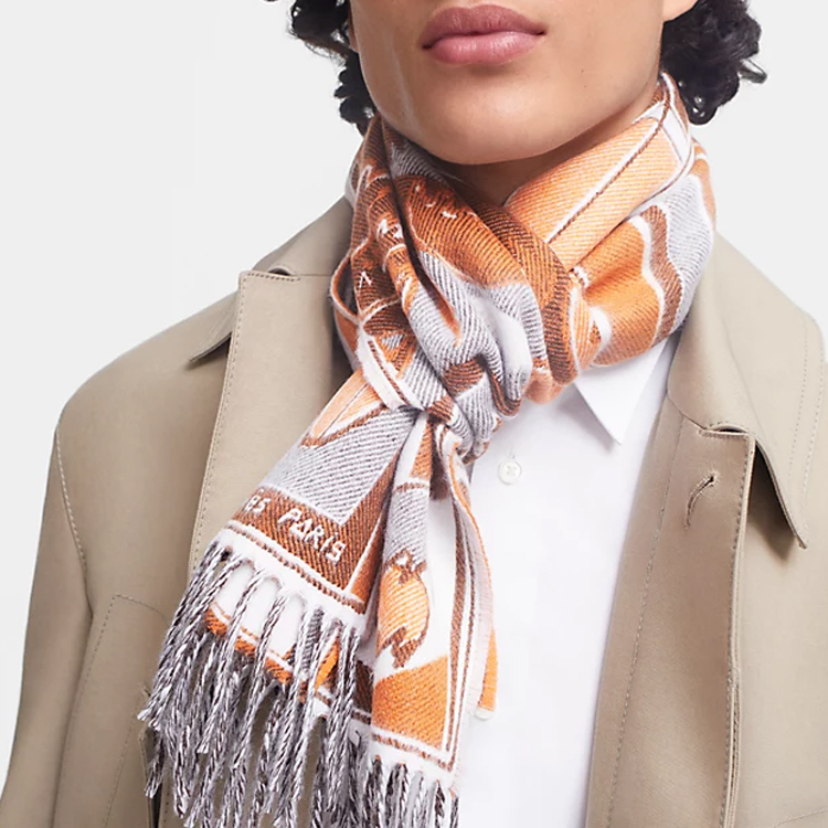 HERMES  Wave Series Jacquard Knit Wool Scarf Orange H393161T-02 圖 4