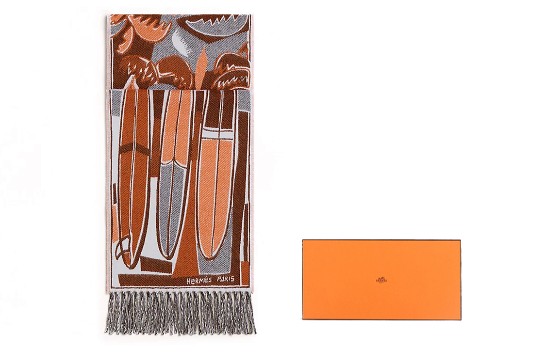 HERMES  Wave Series Jacquard Knit Wool Scarf Orange H393161T-02 圖 5