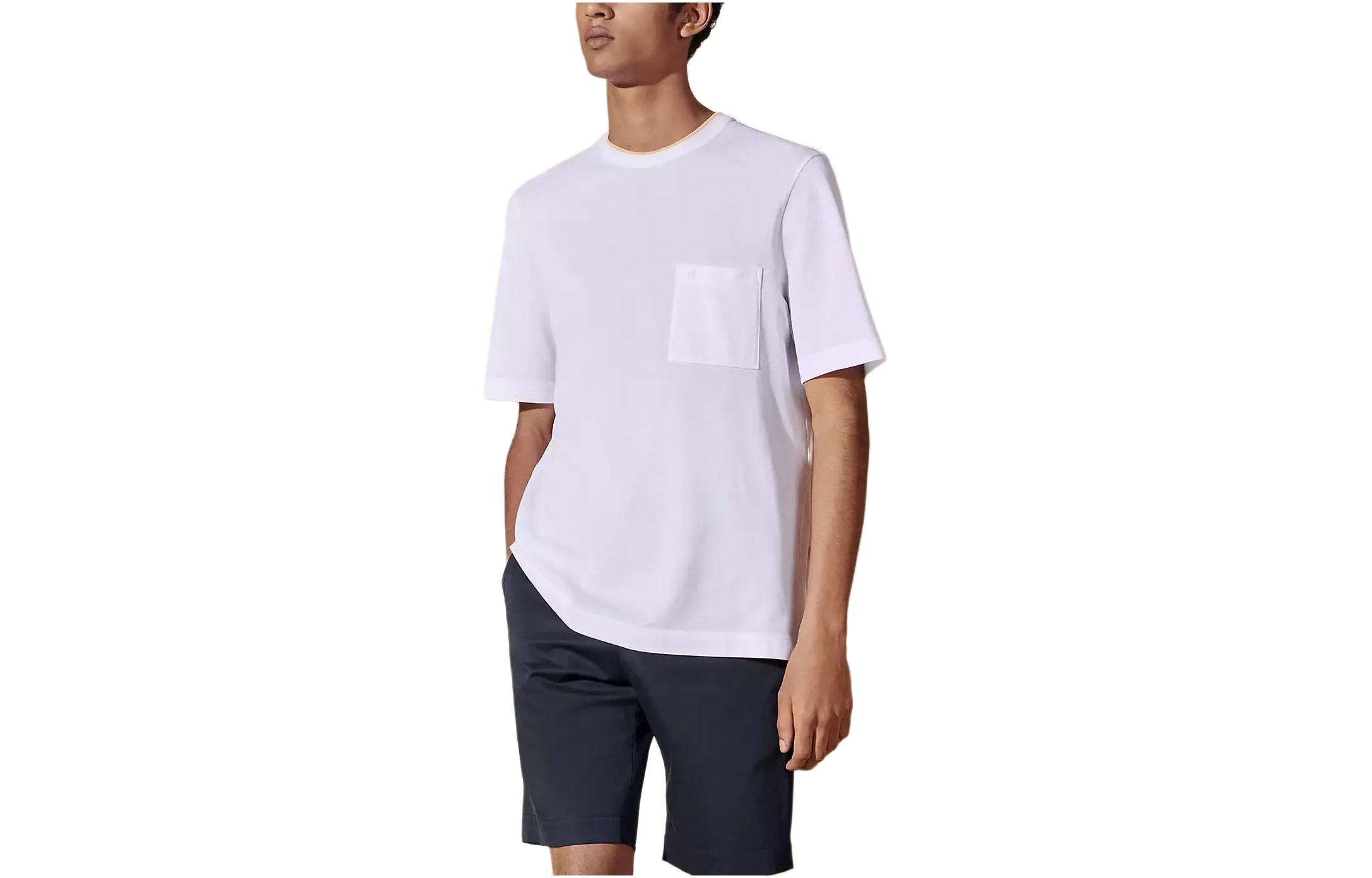 HERMES  White Crewneck Pocket Casual T-Shirt Short Sleeve H457980HA90