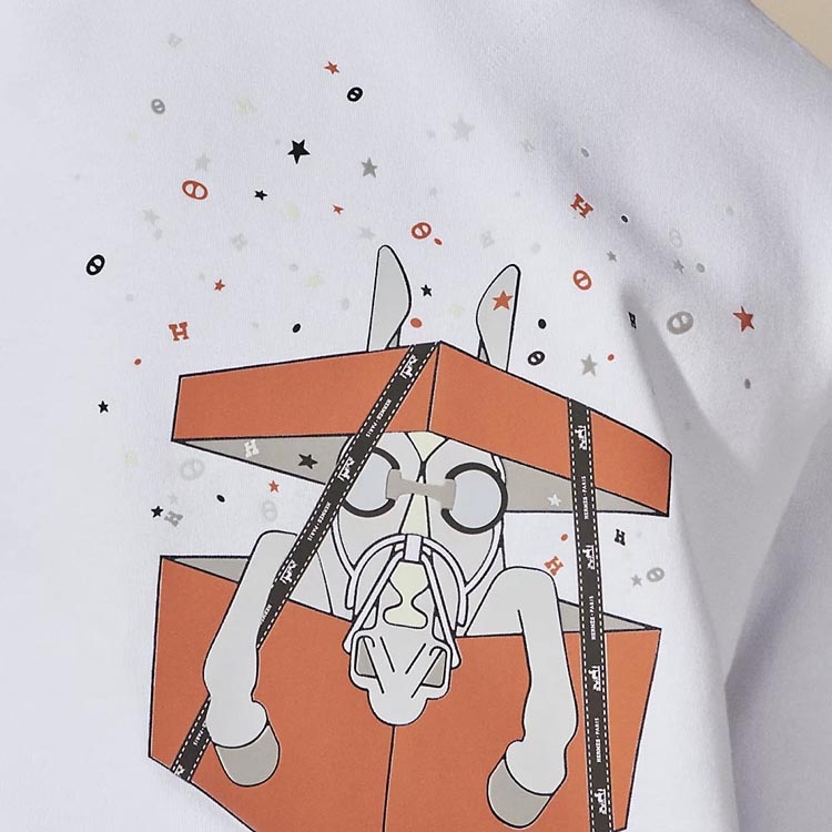 Shop HERMES Sweter Kasual Lengan Panjang Putih dengan Cetak Grafis. H457820HA90