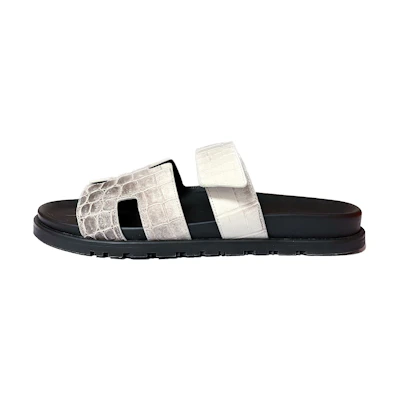 HERMES 'White Open Toe Slide'