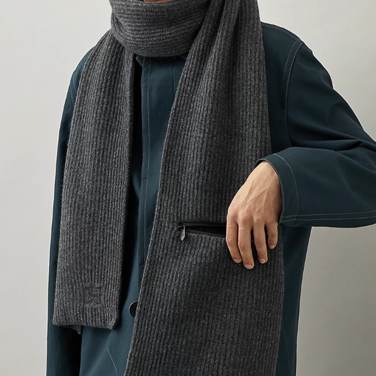 HERMES  Wool Scarf with Zipper Pocket Design in Gray. H393786T 03 圖 3