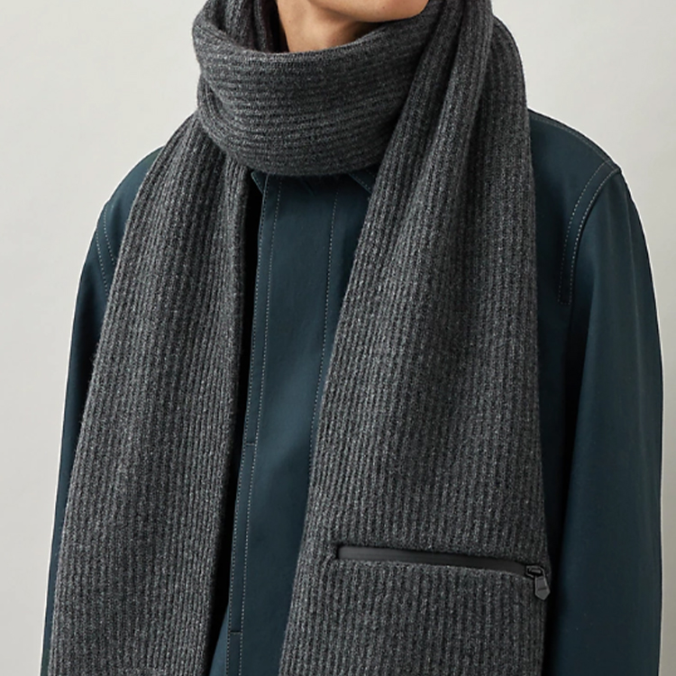 HERMES  Wool Scarf with Zipper Pocket Design in Gray. H393786T 03 圖 4