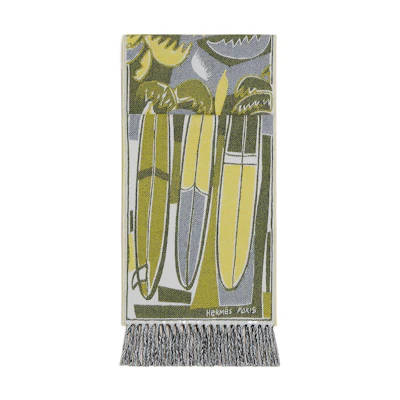 HERMES Yellow Knitted Wave Series Jacquard Scarf H393161T-06