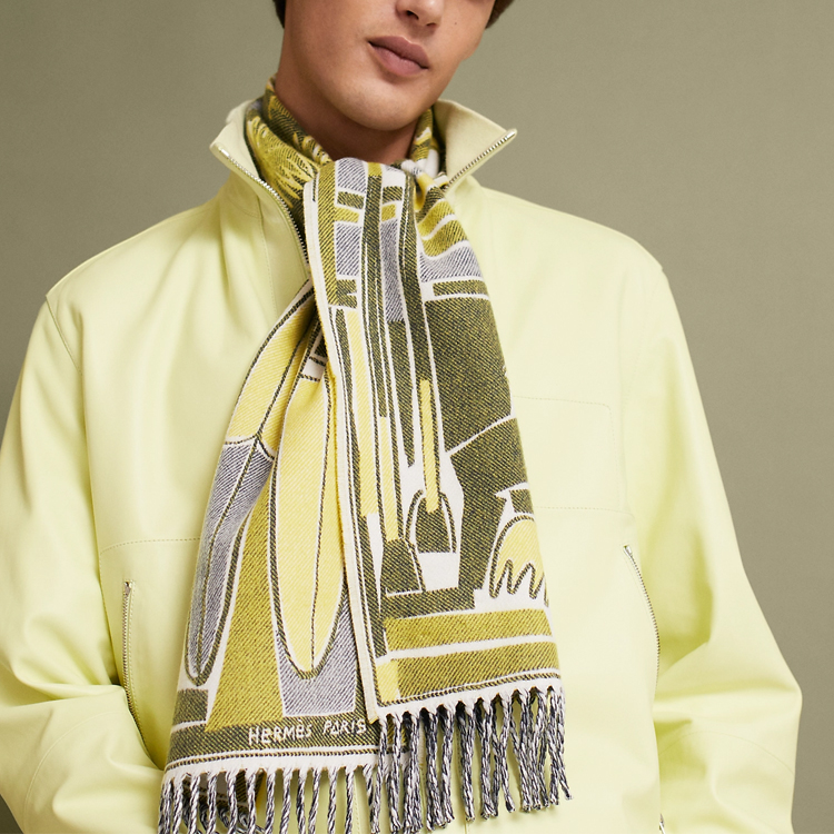 HERMES  Yellow Knitted Wave Series Jacquard Scarf H393161T-06 圖 4