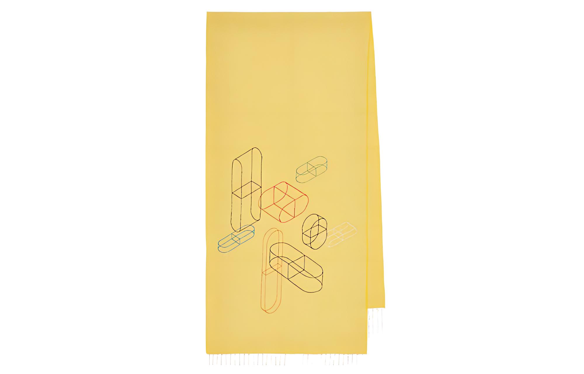 HERMES  Yellow Scarf with Line Print Wool Design. H393801T 02