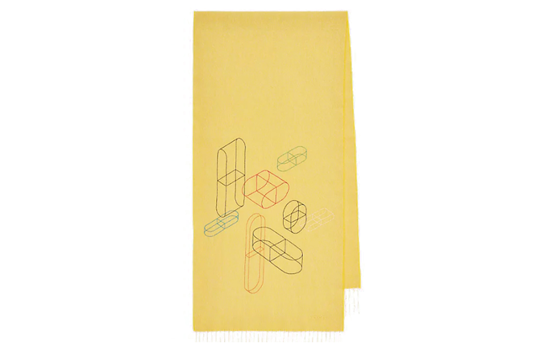HERMES  Yellow Scarf with Line Print Wool Design. H393801T 02 圖 2
