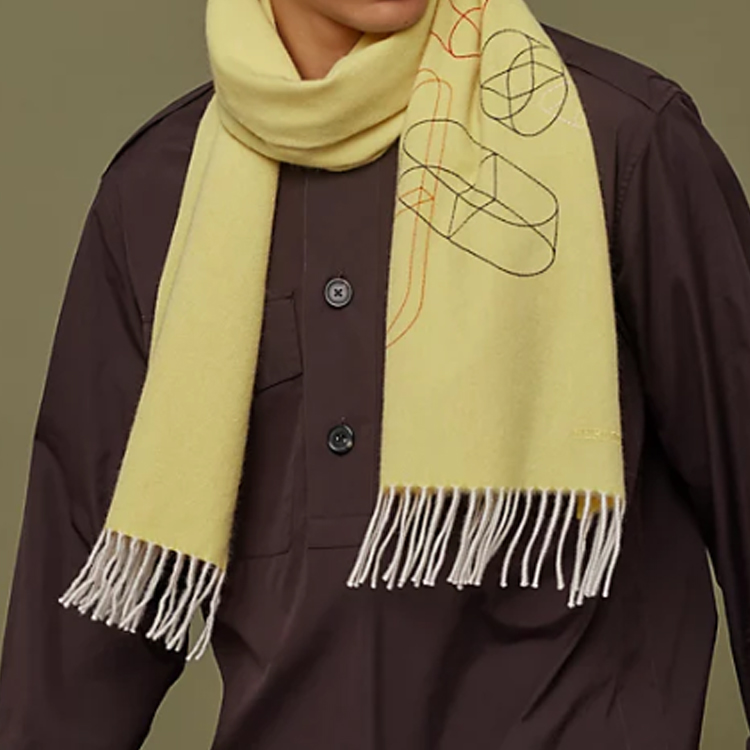 HERMES  Yellow Scarf with Line Print Wool Design. H393801T 02 圖 3