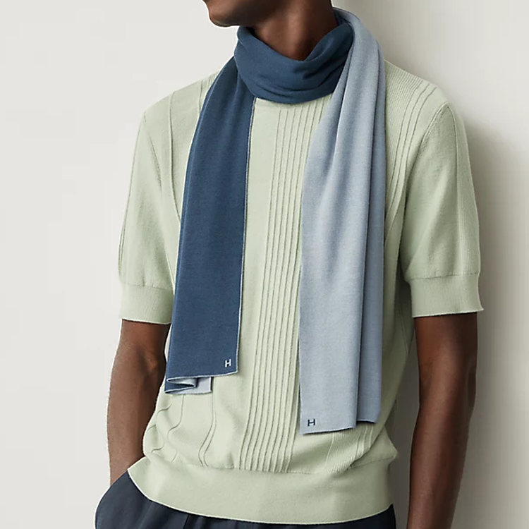 HERMES Aller-Retour Reversible Wool Scarf Blue for Men H733631T-43 圖 4