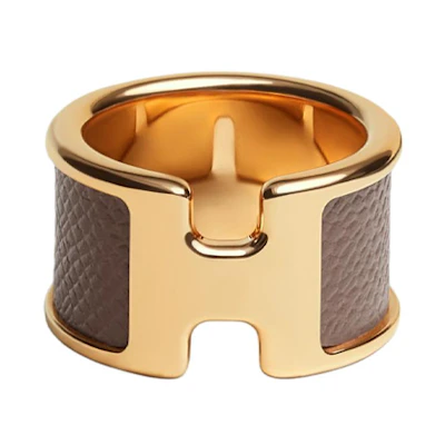 HERMES Alphabet Metal Gold Ring Unisex Couple Design Gold. H500059FC18S
