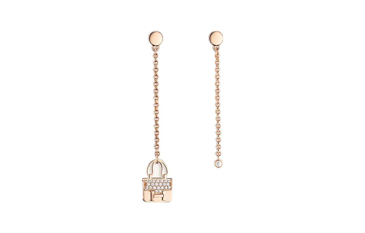 HERMES Amulettes Constance Earrings Rose Gold with Diamonds. H221503B-00