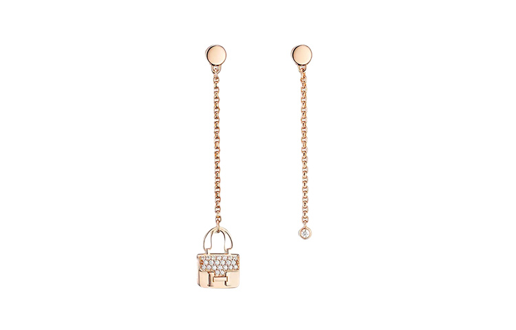 HERMES Amulettes Constance Rose Gold Diamond Pendant Earrings H221503B