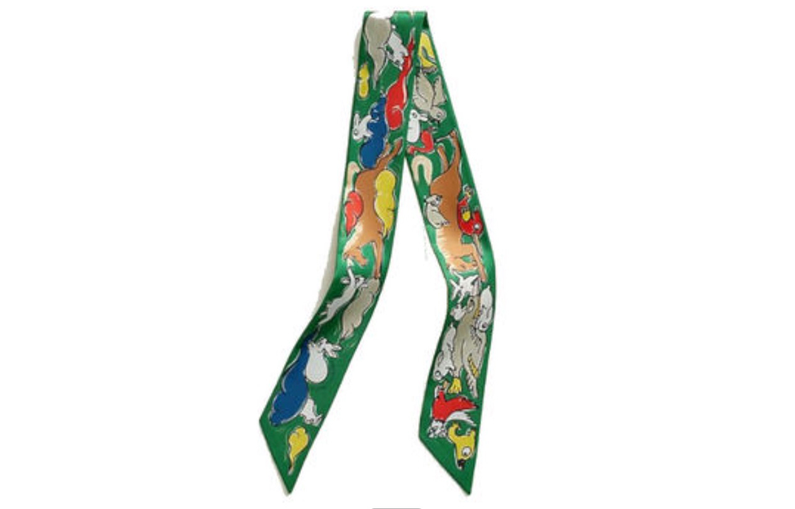 HERMES Animal Print Green Scarf Unisex Couple Design H064007S 08