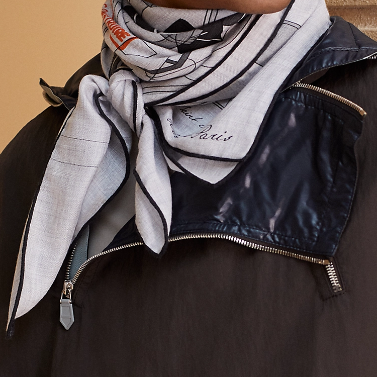 HERMES Architectural Print Silk Scarf White Unisex Couple Style. H104063T04 圖 3