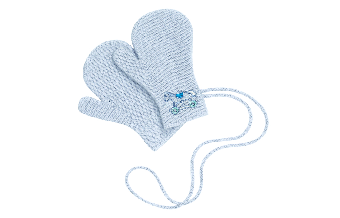 HERMES Baby Blue Embroidered Knit Wool Gloves for Kids. H102356M 03