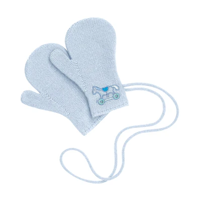 HERMES Baby Blue Embroidered Knit Wool Gloves for Kids. H102356M 03