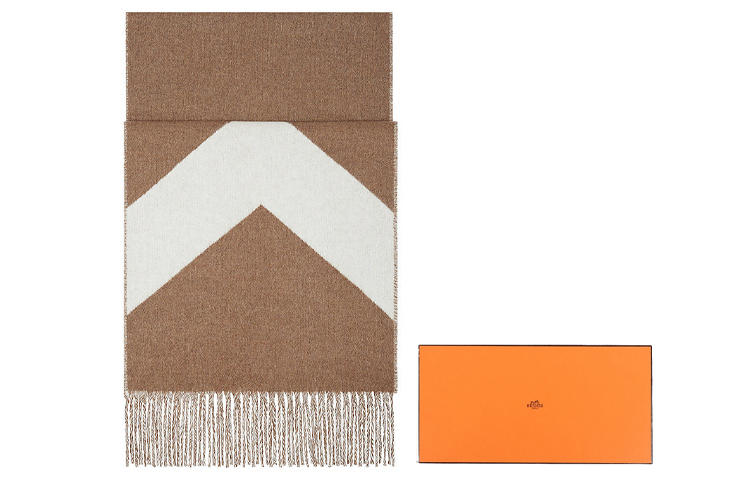 HERMES Beige Herringbone Cashmere Scarf H259065S-04 圖 2